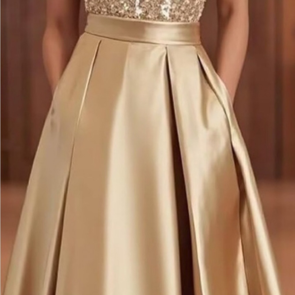 Elegant Gold Satin A-Line Dress